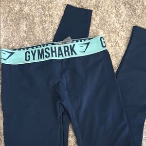 Gymshark Dark Blue Leggings with Light Blue Waistband